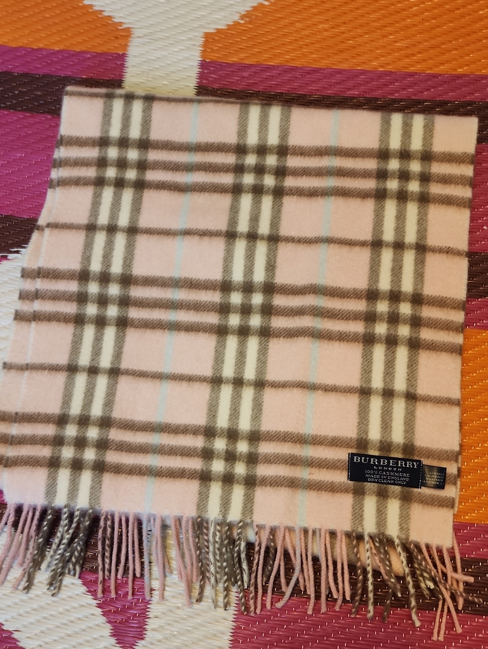 Burberry Pink Check Cashmere Scarf